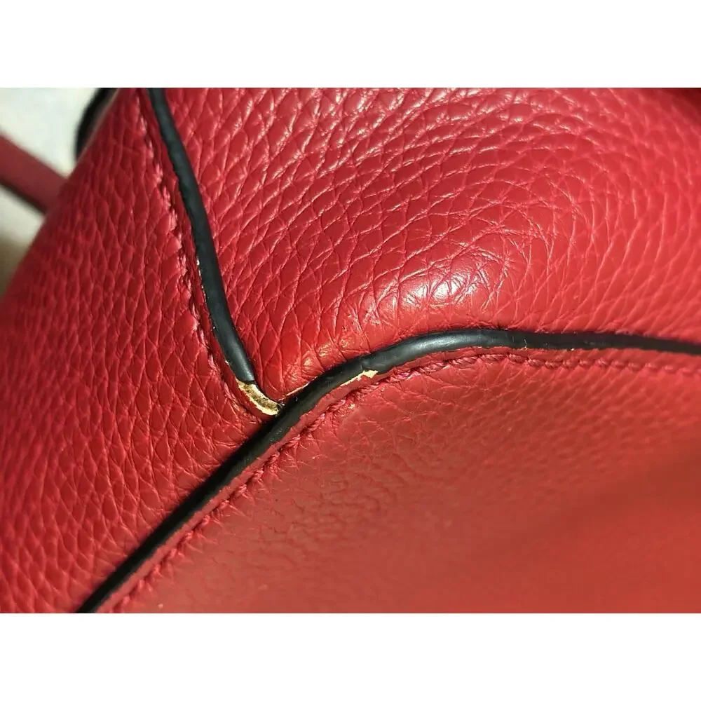 Lauren Ralph Lauren Red Pebbled Vegan Leather Camera Crossbody Purse Gold Logo